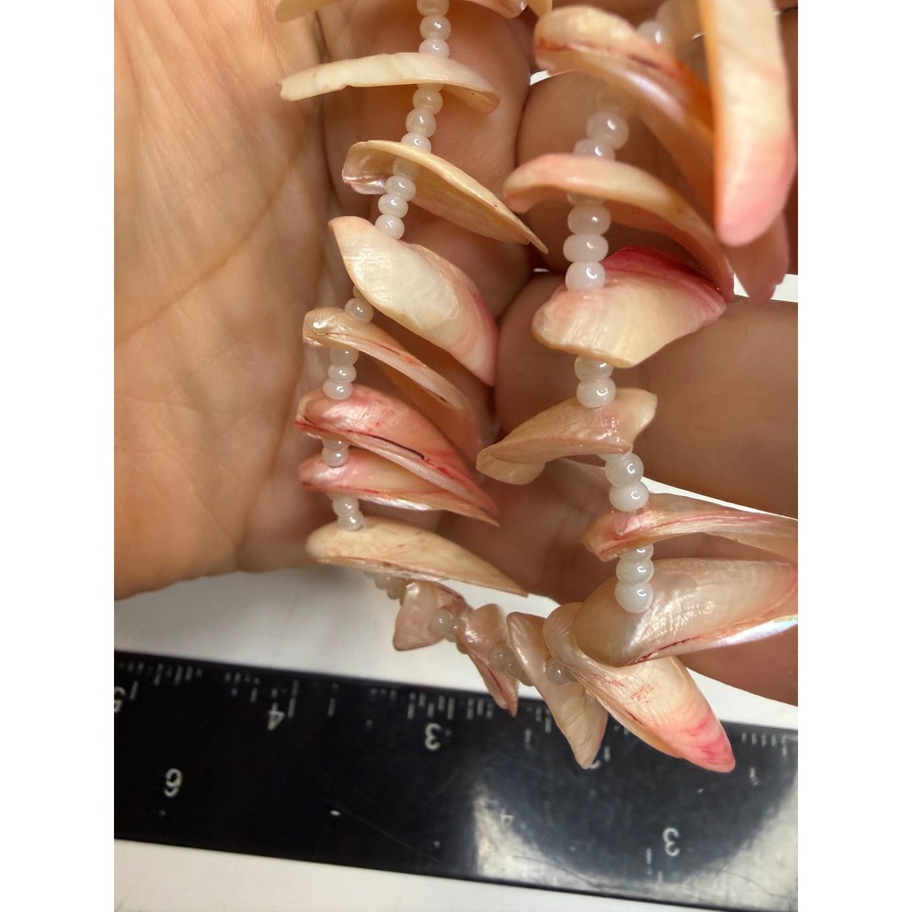 Pink Shell Shard Seed Bead Necklace Beach Boho Mermaidcore 18 Inch Barrel Clasp